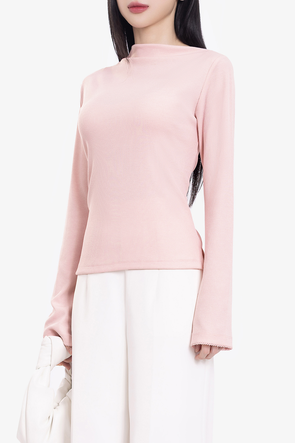 Áo thun nữ ôm tay dài màu hồng