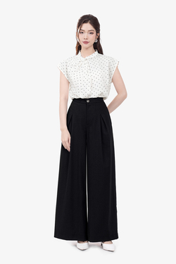 Quần công sở linen đen dáng suông