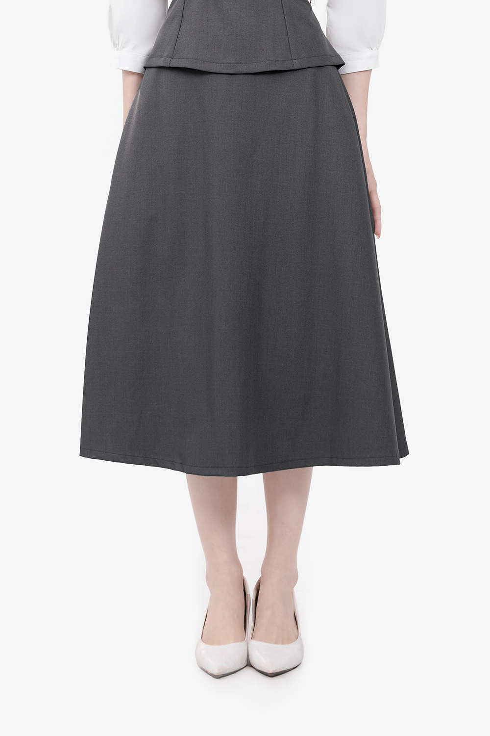 Chân váy xoè midi dáng dài màu xám