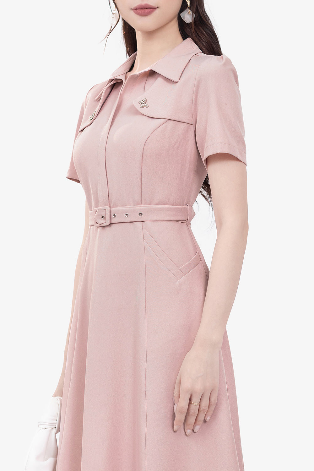 Đầm xòe công sở dáng dài kèm thắt lưng