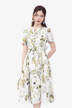Đầm hoa dáng xoè dài phối nơ