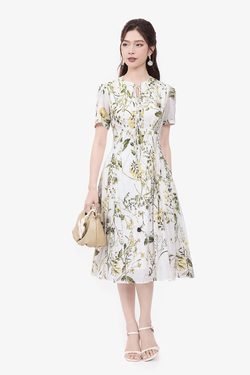 Đầm hoa dáng xoè dài phối nơ