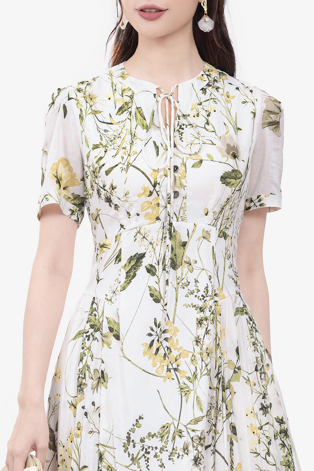 Đầm hoa dáng xoè dài phối nơ