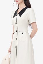 Đầm công sở chữ A cổ sen đen phối nút