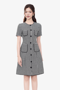 Đầm tweed dáng chữ A phối túi