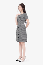 Đầm tweed dáng chữ A phối túi
