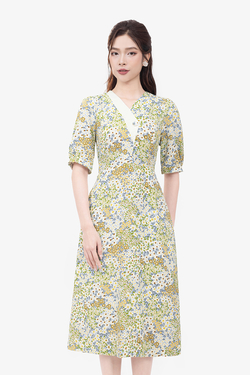 Đầm hoa công sở dáng chữ A tay lỡ