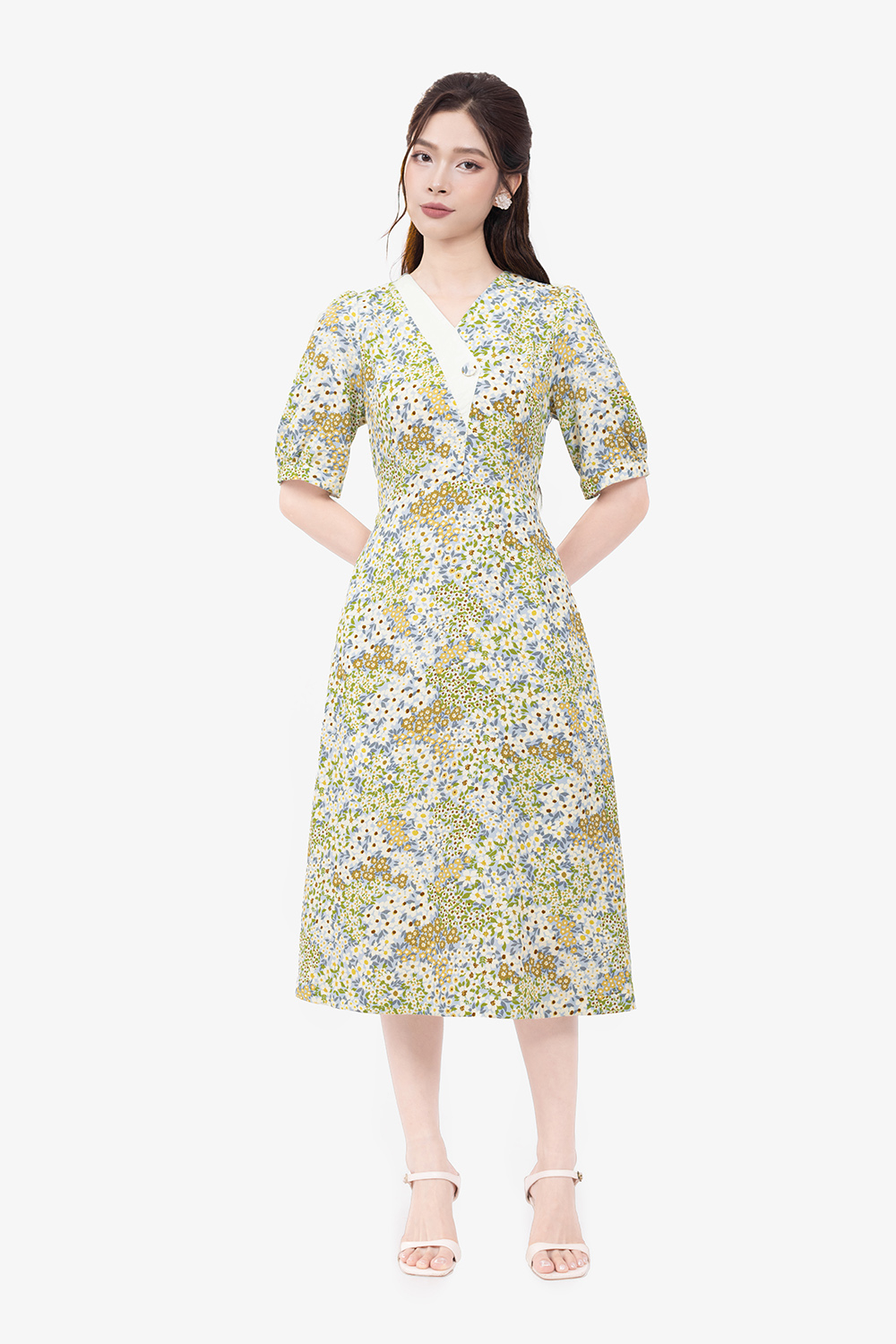 Đầm hoa công sở dáng chữ A tay lỡ