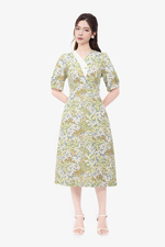 Đầm hoa công sở dáng chữ A tay lỡ