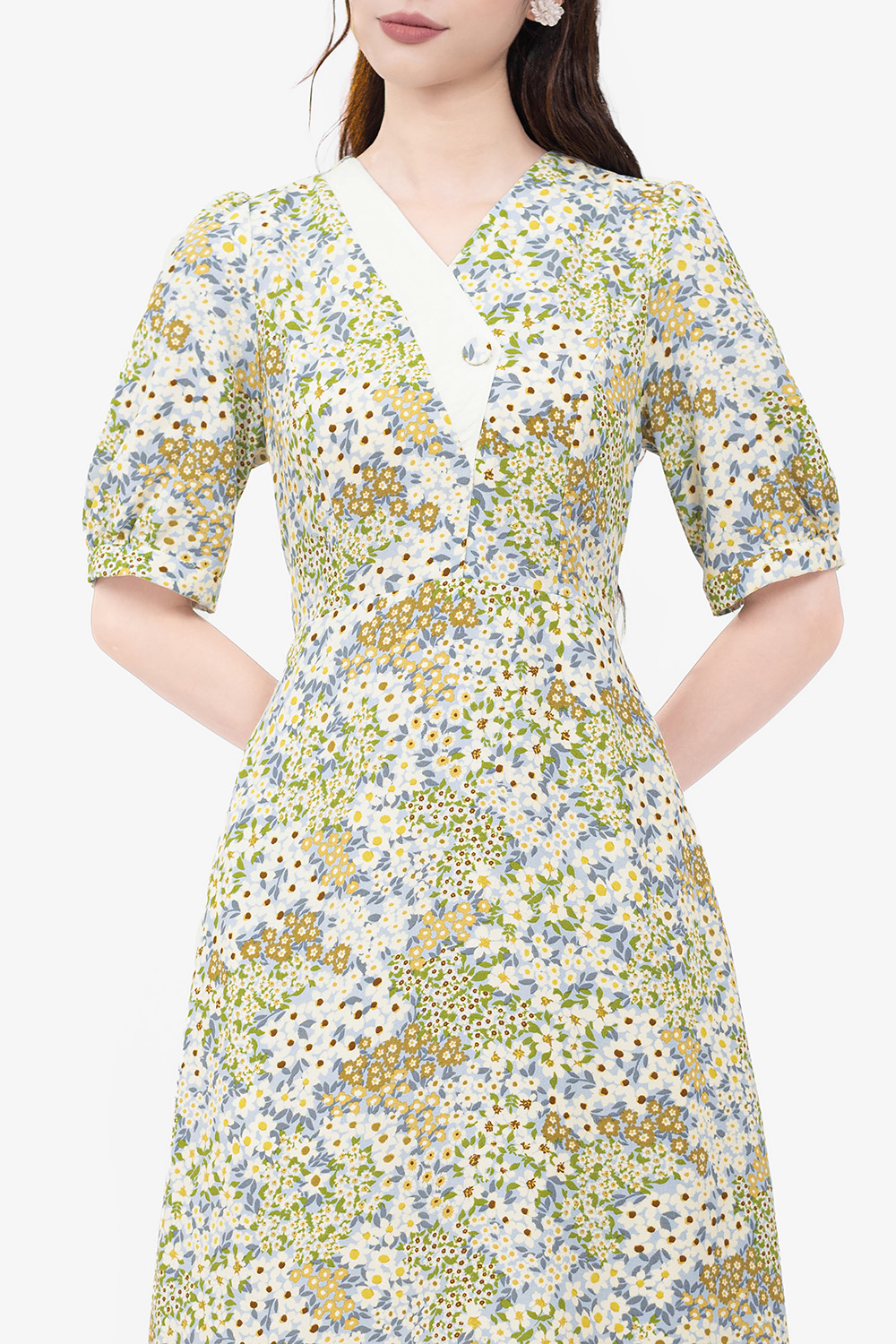 Đầm hoa công sở dáng chữ A tay lỡ