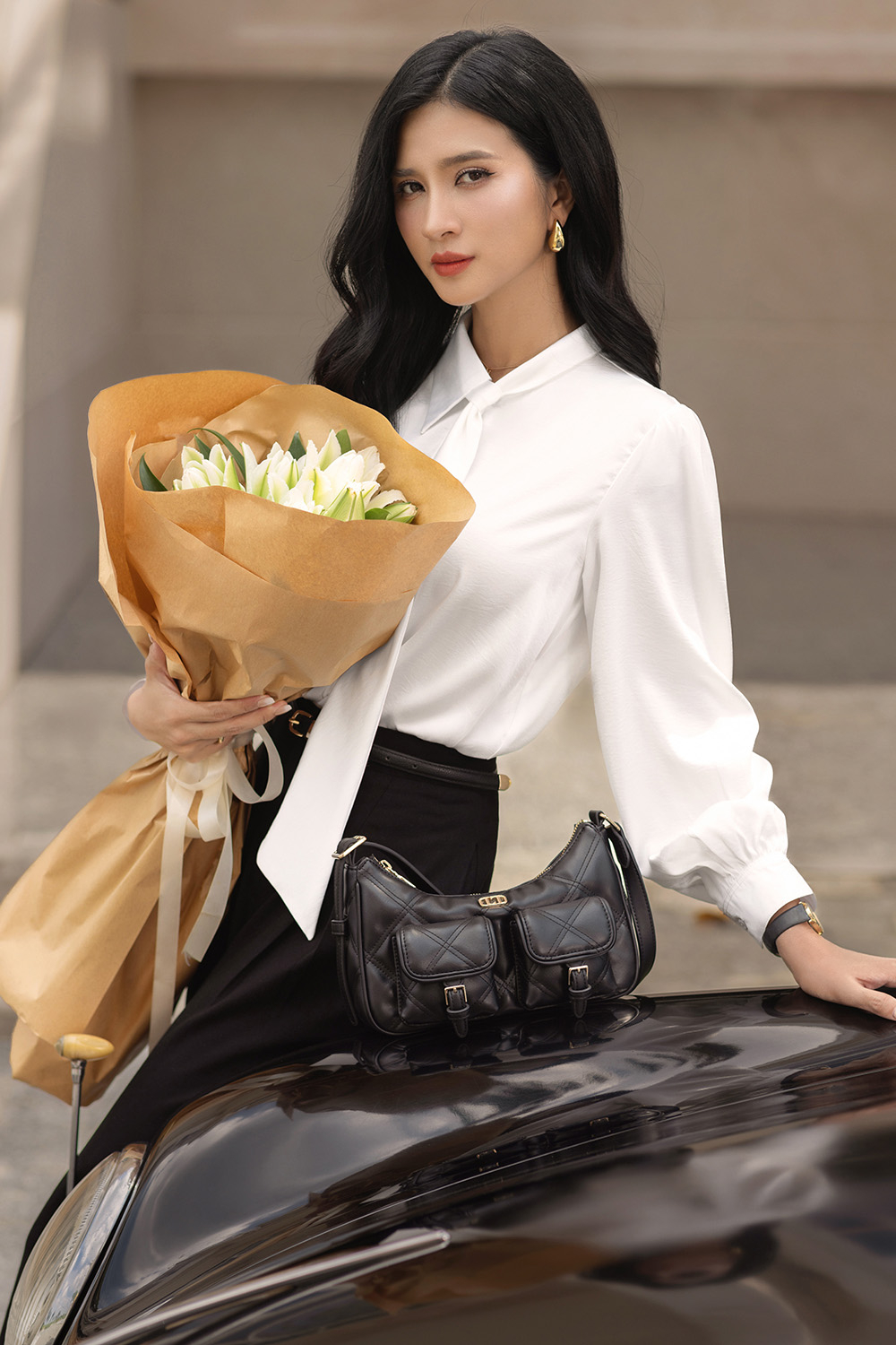 Áo sơ mi trắng tơ xà cừ tay dài