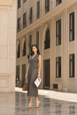 Chân váy xòe dáng dài họa tiết caro