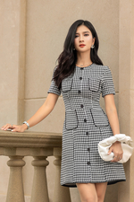 Đầm tweed dáng chữ A phối túi