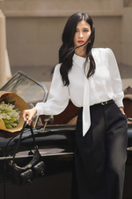 Quần công sở linen đen dáng suông