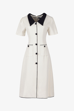 Đầm công sở chữ A cổ sen đen phối nút