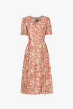 Đầm hoa cam dáng xòe tay ngắn cổ V