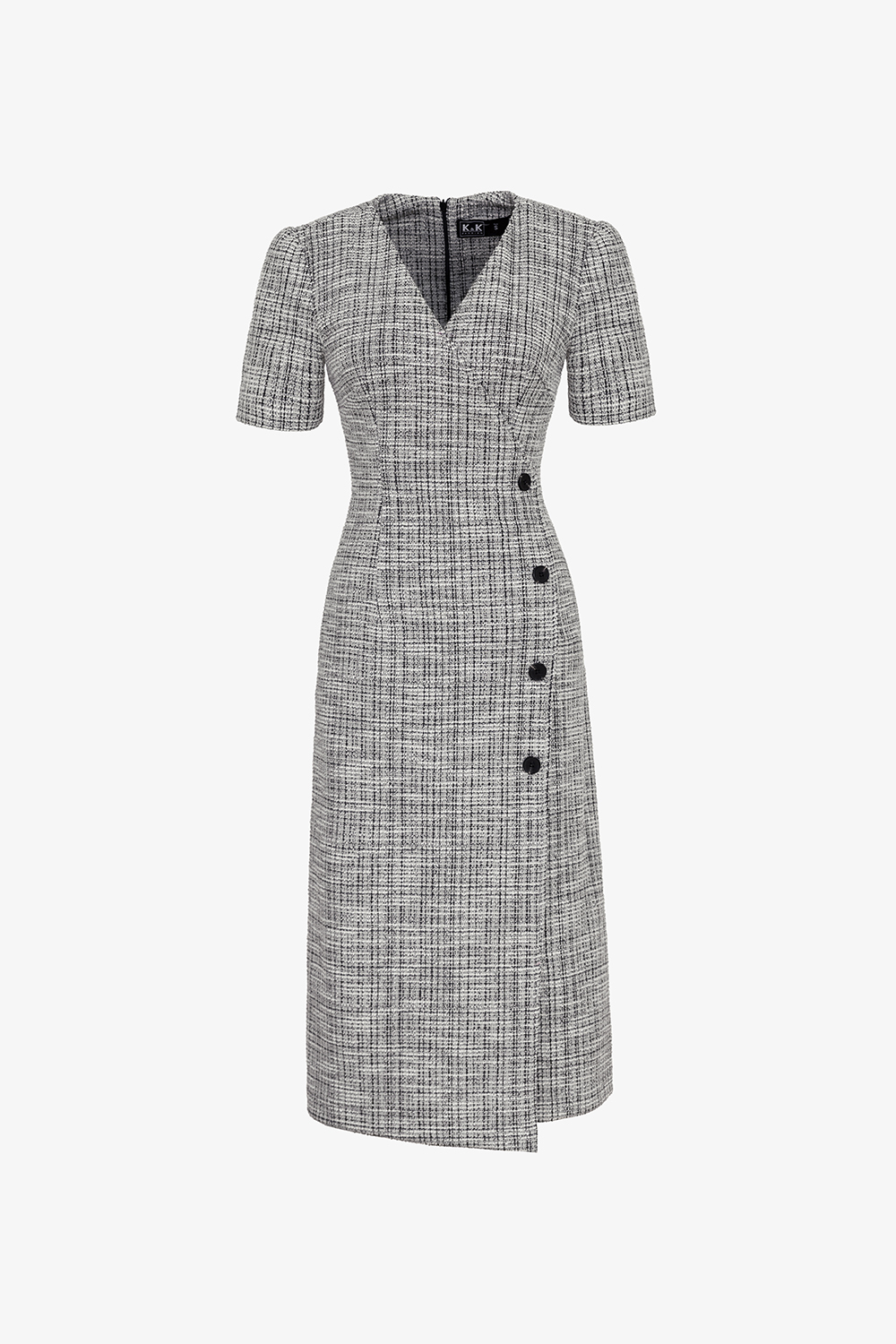 Đầm công sở dáng ôm cổ V phối nút