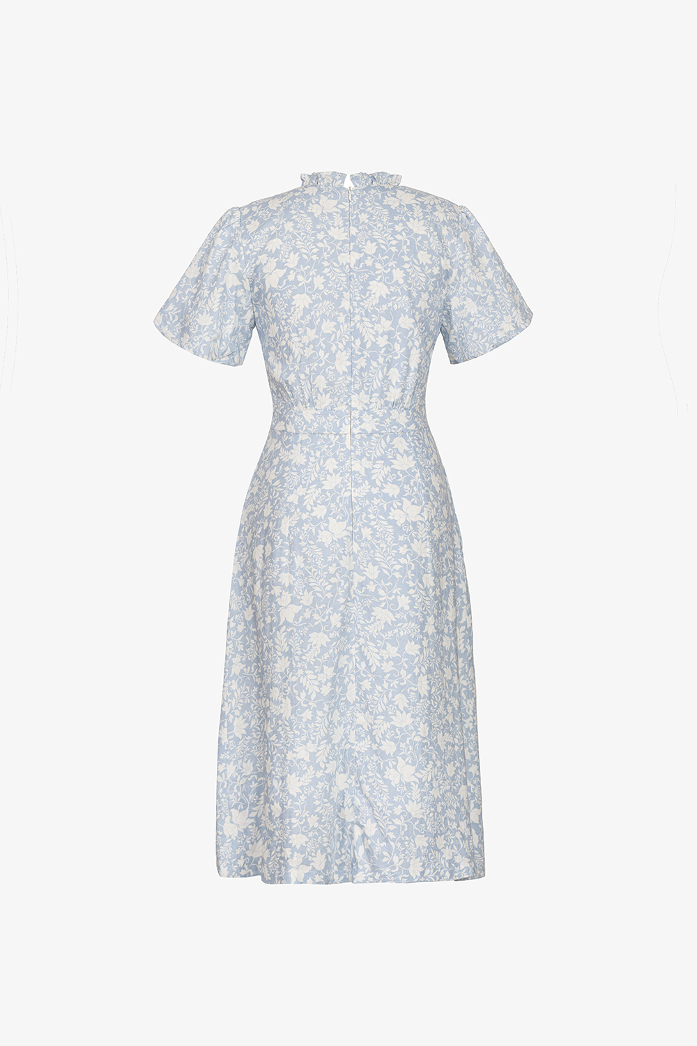 Đầm hoa xanh dáng xòe cổ phối nơ