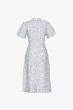 Đầm hoa xanh dáng xòe cổ phối nơ