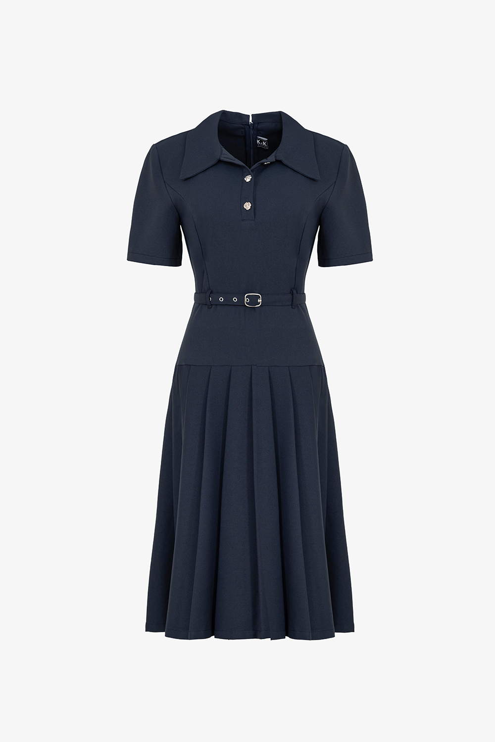 Đầm công sở xếp ly dáng xòe cổ sơ mi