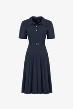 Đầm công sở xếp ly dáng xòe cổ sơ mi