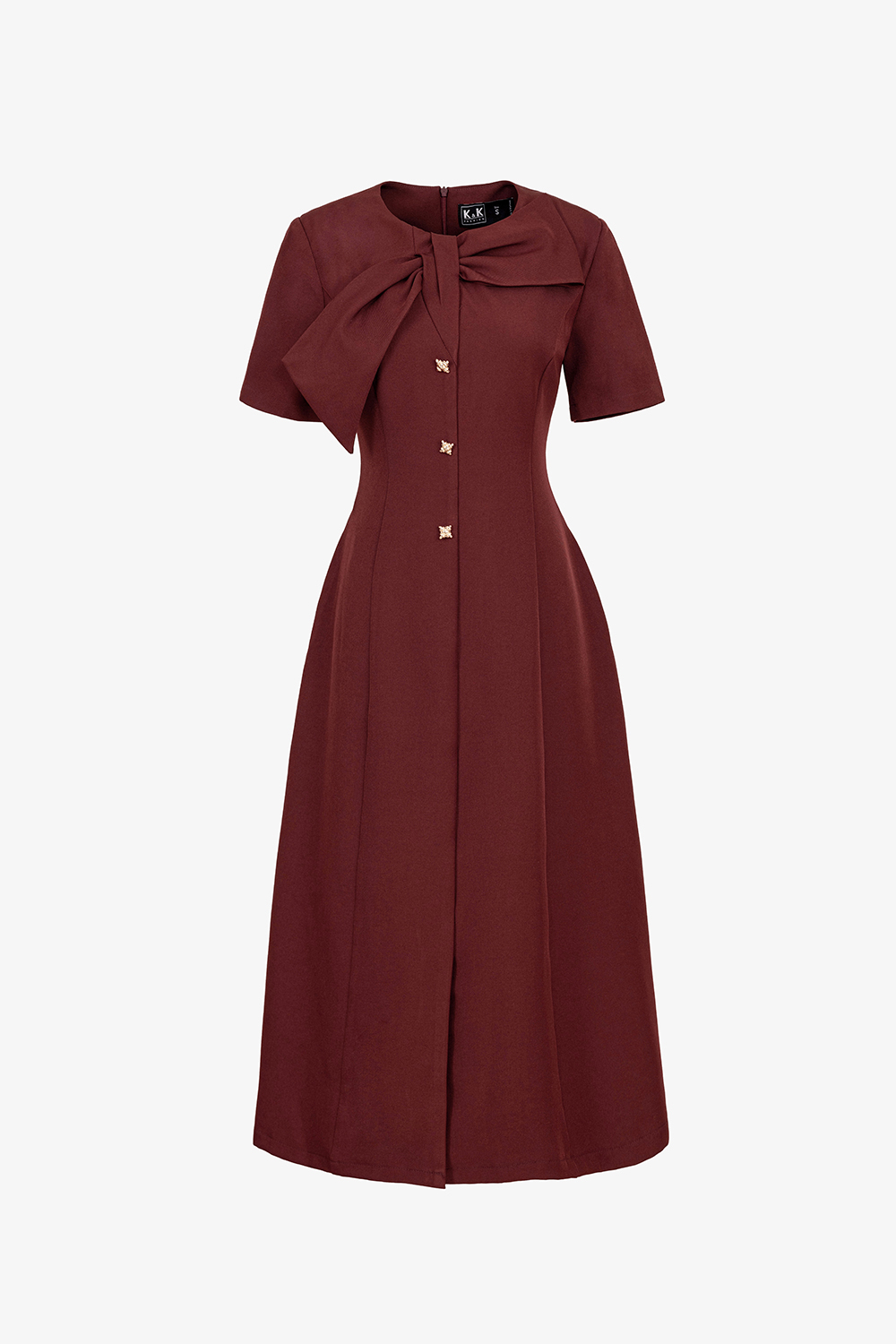 Đầm đỏ xòe dáng dài cổ phối nơ to