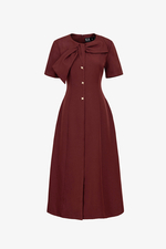 Đầm đỏ xòe dáng dài cổ phối nơ to