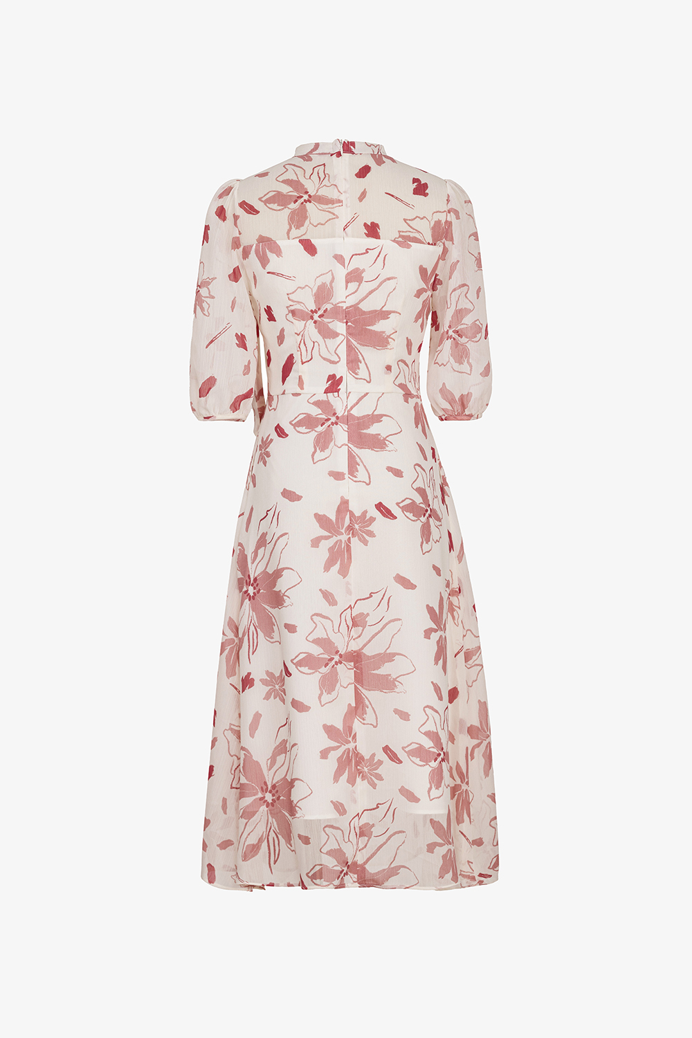 Đầm hoa dáng xòe tay phồng cổ phối nơ