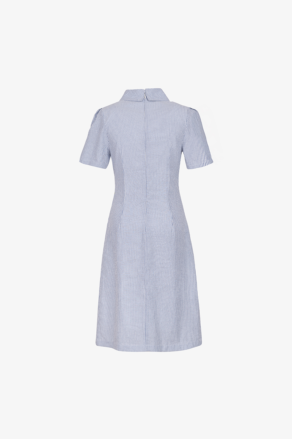 Đầm kẻ sọc xanh dáng chữ A cổ sơ mi