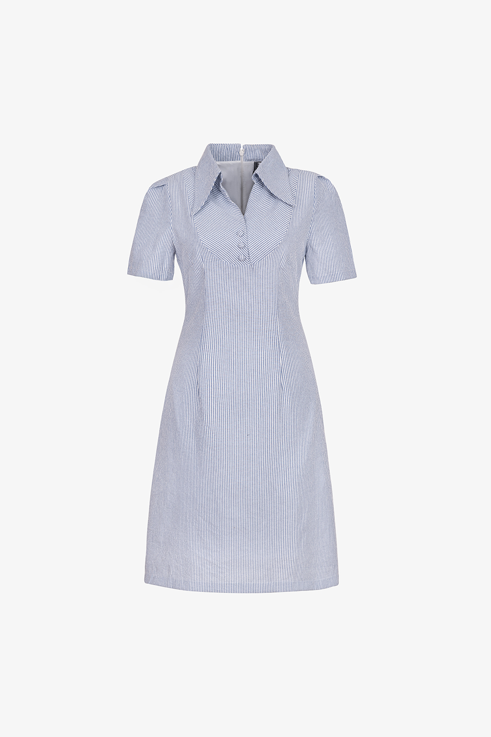 Đầm kẻ sọc xanh dáng chữ A cổ sơ mi