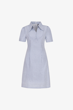 Đầm kẻ sọc xanh dáng chữ A cổ sơ mi