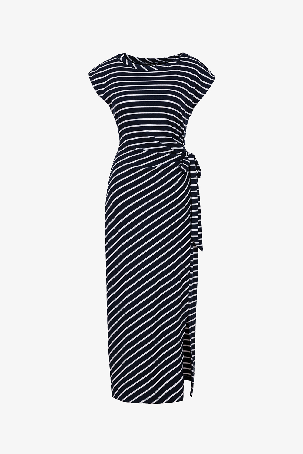 Đầm thun cotton sọc dáng ôm nhấn eo