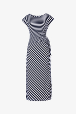 Đầm thun trắng sọc xanh đen thắt nơ eo