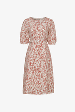 Đầm hoa nhí đỏ dáng chữ A thắt eo