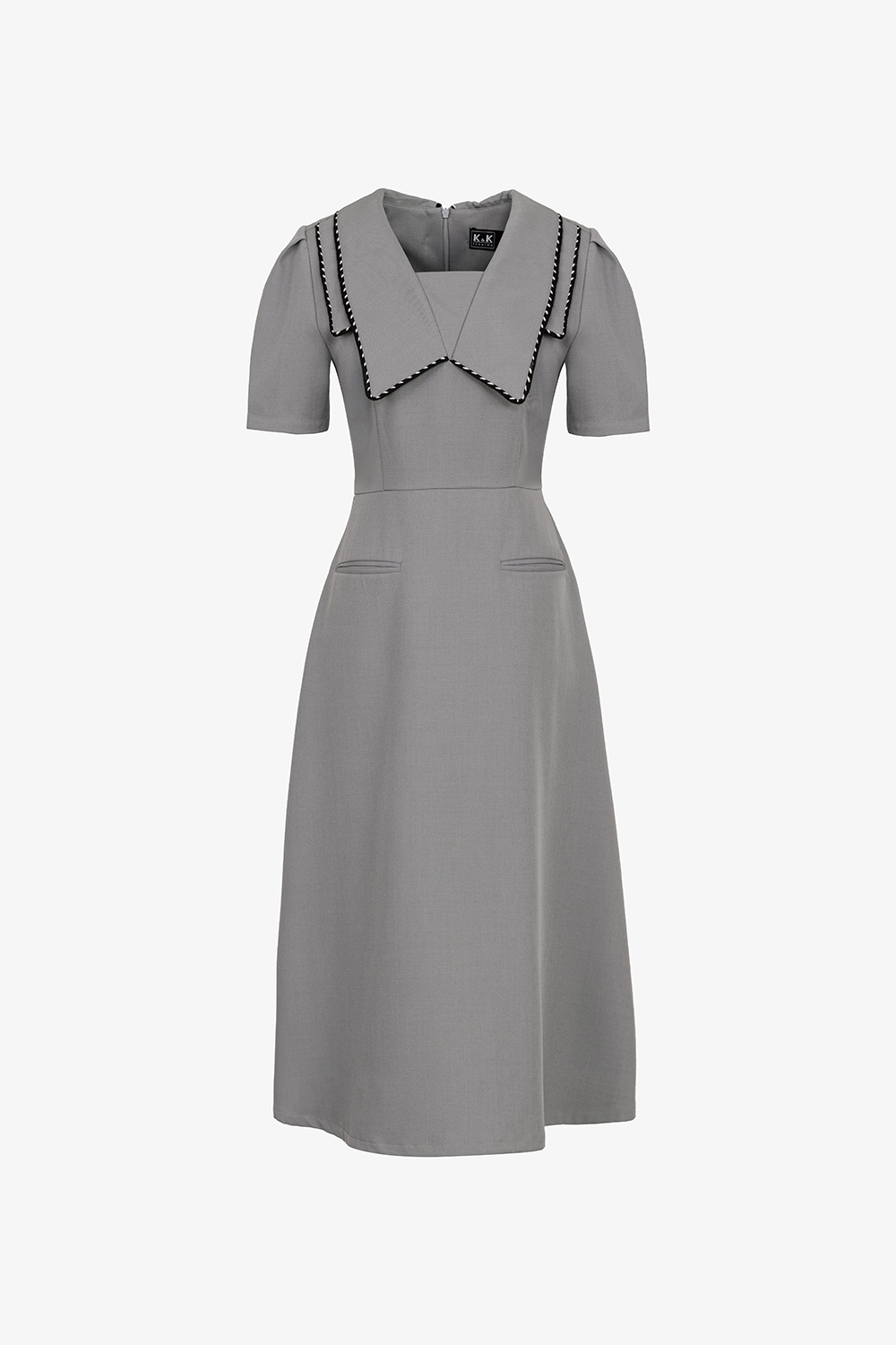 Đầm xòe công sở cổ sen nhọn viền đen