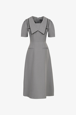 Đầm xòe công sở cổ sen nhọn viền đen