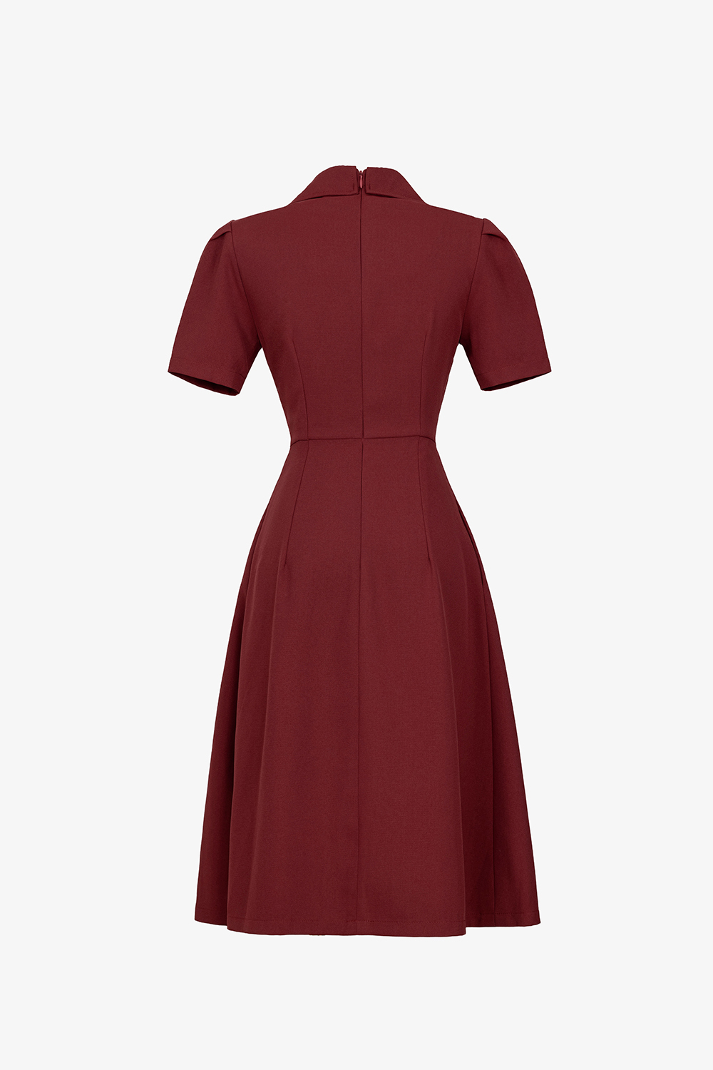 Đầm đỏ dáng xòe cổ sơ mi phối túi