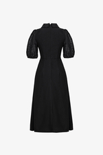 Đầm đen công sở dáng xòe cổ sơ mi