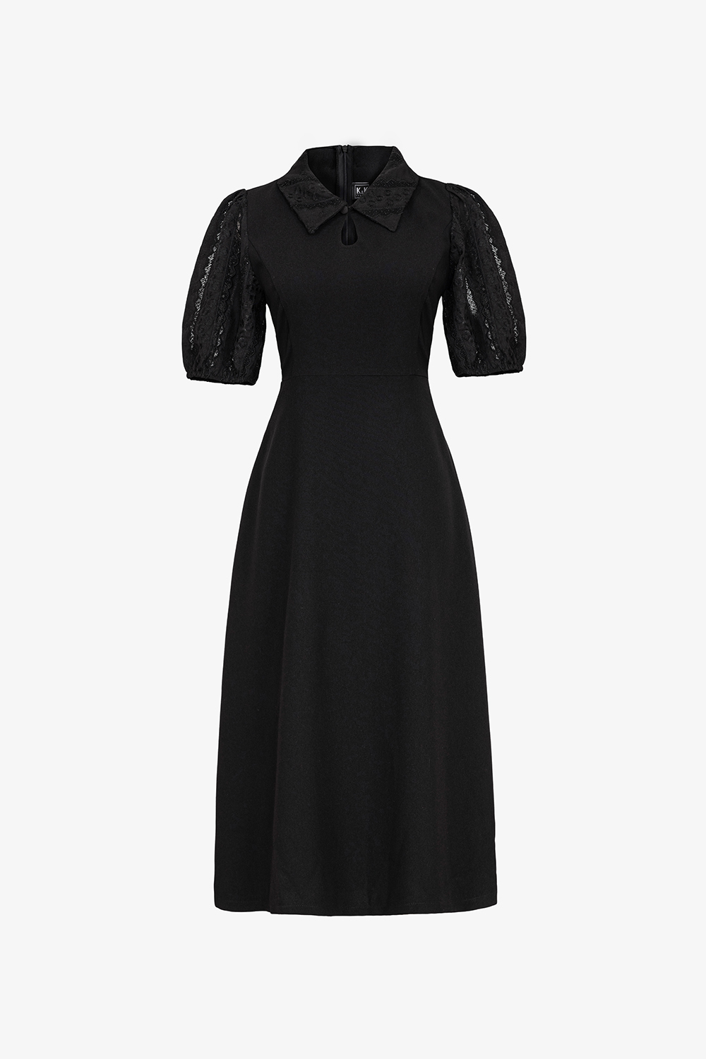 Đầm đen công sở dáng xòe cổ sơ mi