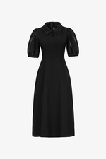 Đầm đen công sở dáng xòe cổ sơ mi