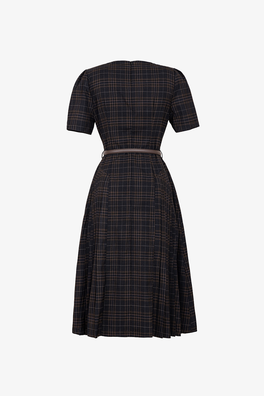 Đầm caro dáng xòe xếp ly phối nút