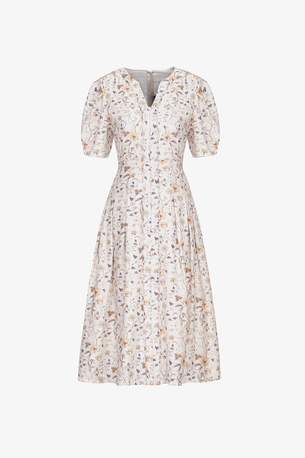 Đầm xòe họa tiết hoa phối nút