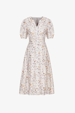 Đầm xòe họa tiết hoa phối nút