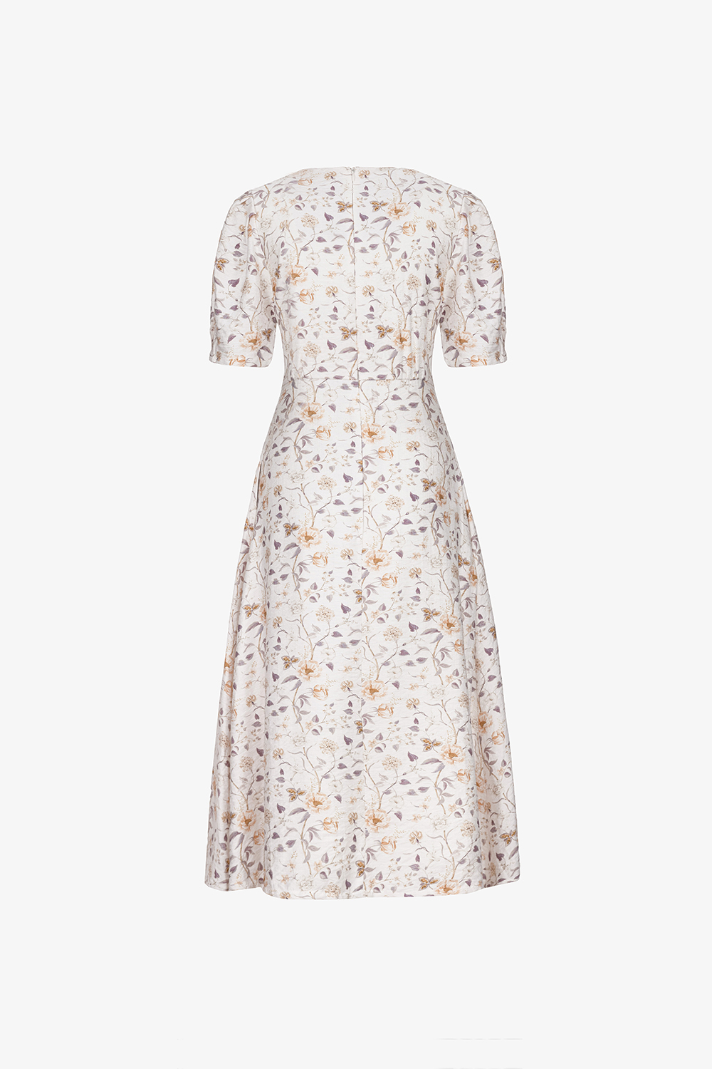 Đầm xòe họa tiết hoa phối nút