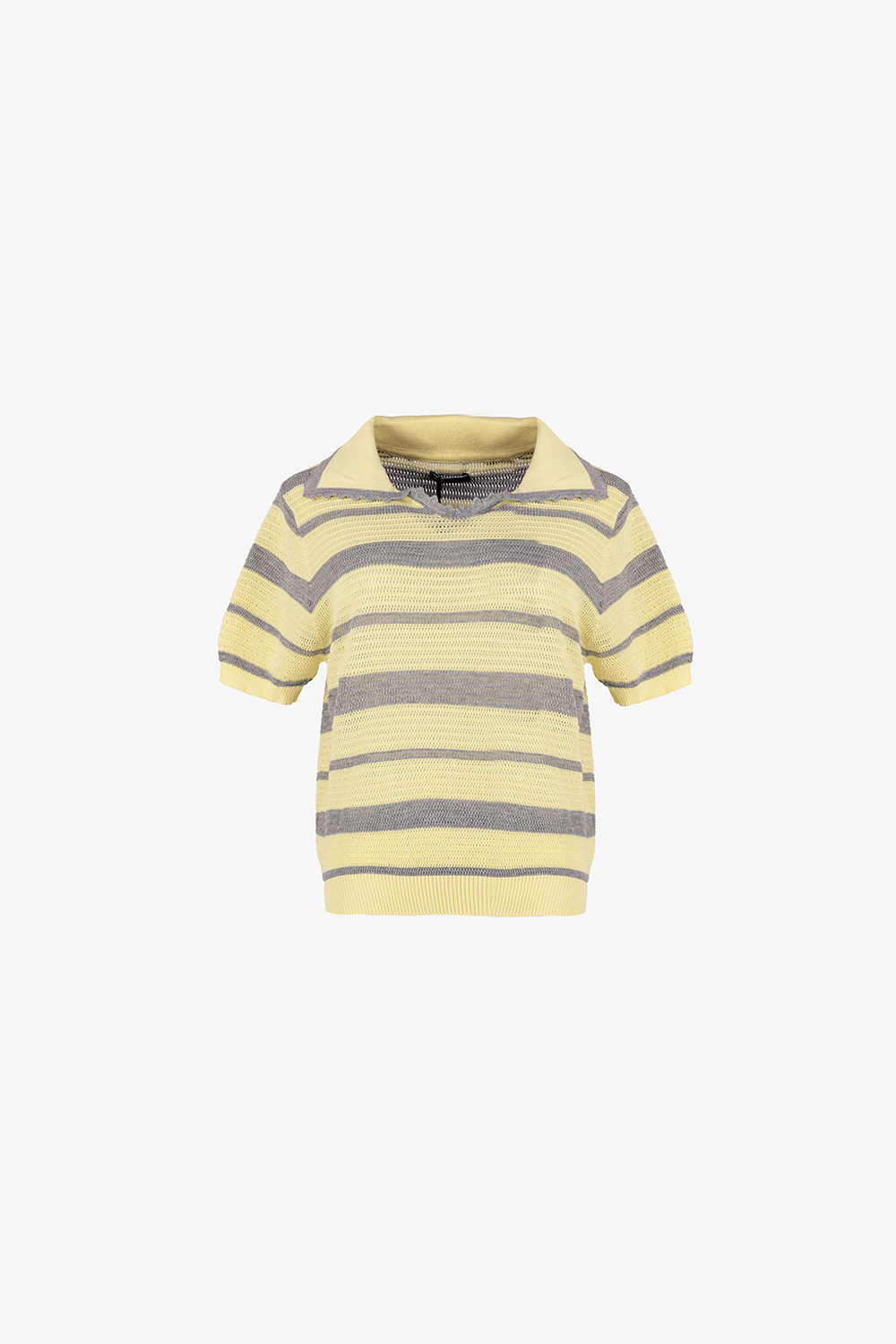 Áo len dệt kim tay ngắn sọc vàng xám