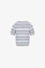 Áo len dệt kim tay ngắn sọc xám xanh