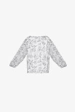 Áo kiểu nữ màu trắng họa tiết đen