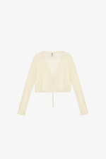 Áo khoác cardigan màu kem buộc dây eo