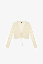 Áo khoác cardigan màu kem buộc dây eo