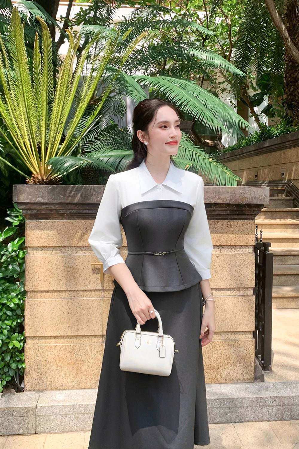 Áo peplum công sở nữ phối tay dài